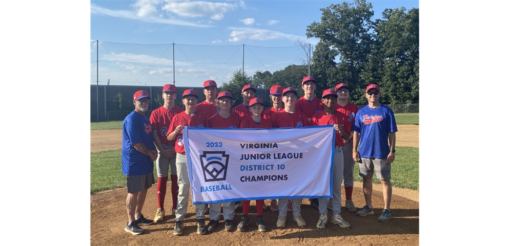 Congratulations Fairfax, 2023 District 10 Junior League Baseball Champions